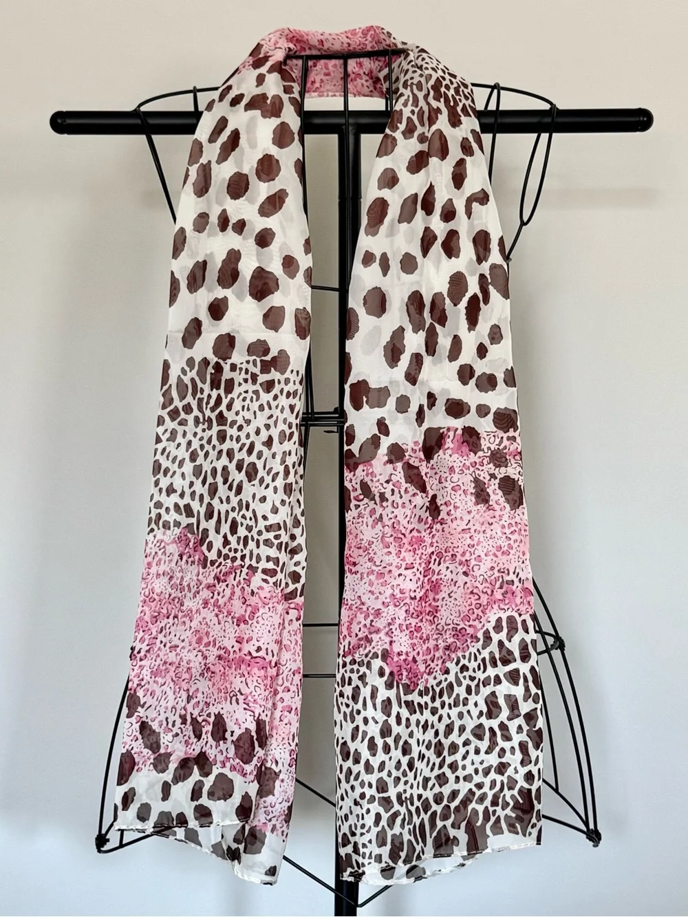 New Pink & Brown Leopard Animal Print Lightweight Fashion Scarf - 58” x 19”